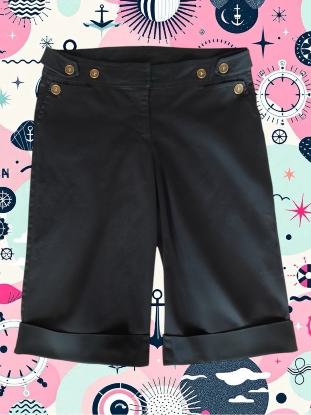 Rewind Classic Casual Minimalist Preppy Nautical Coastal Black Bermuda Shorts 9